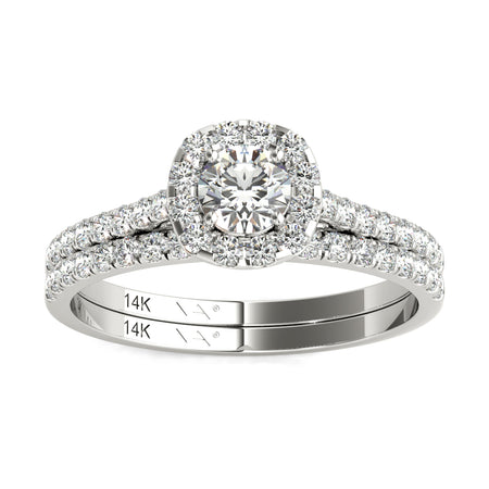 3/4 Ctw GH/SI1-SI2 AGS Certified 14K White Gold Natural Diamonds Wedding Ring Bridal Set