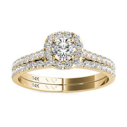 3/4 Ctw GH/SI1-SI2 AGS Certified 14K Yellow Gold Natural Diamonds Wedding Ring Bridal Set