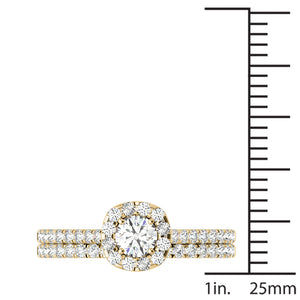 3/4 Ctw GH/SI1-SI2 AGS Certified 14K Yellow Gold Natural Diamonds Wedding Ring Bridal Set