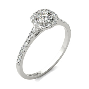 1/2 Ct. tw. GH/SI1-SI2 AGS Certified 14K White Gold Natural Diamonds Halo Engagement Ring