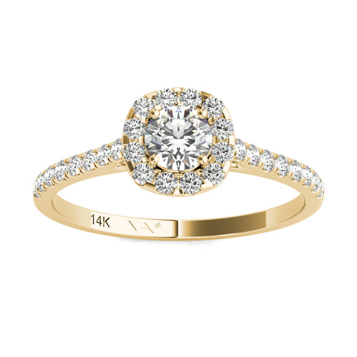 1/2 Ct. tw. GH/SI1-SI2 AGS Certified 14K Yellow Gold Natural Diamonds Halo Engagement Ring