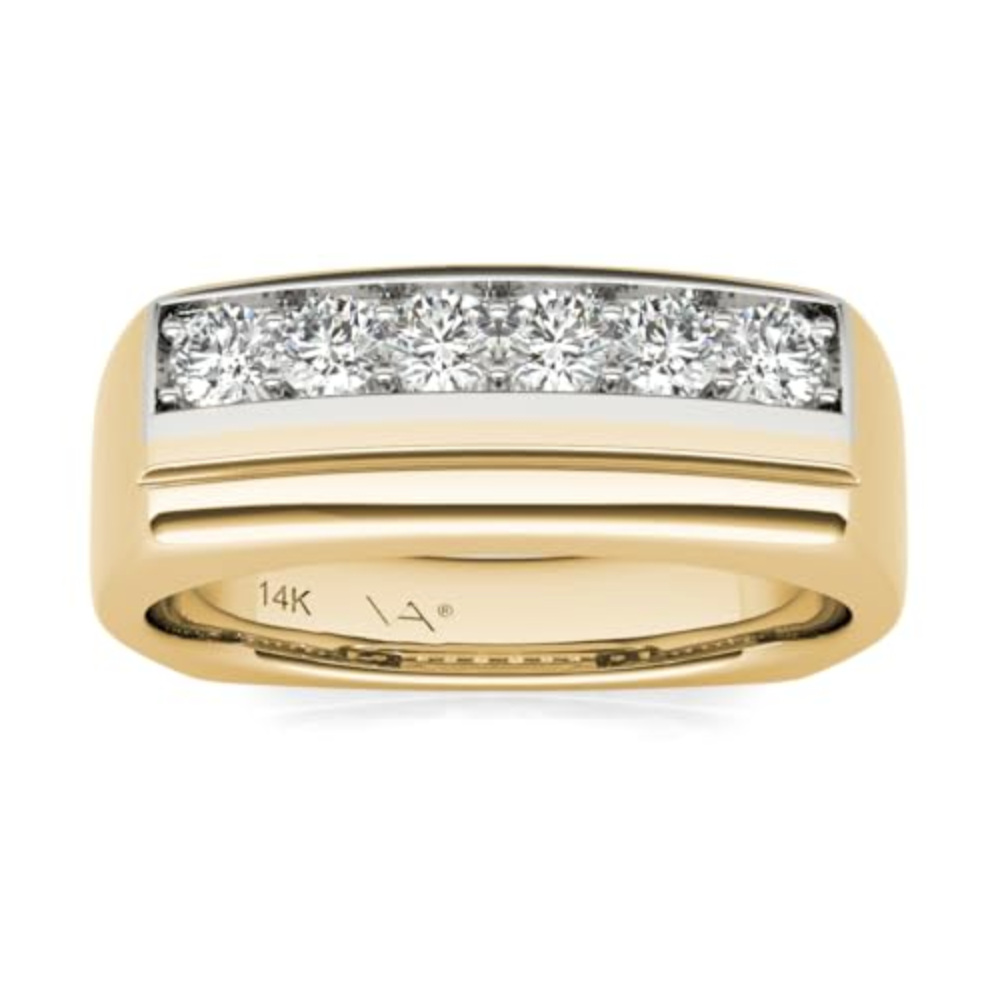 Natural Diamonds Mens Ring Wedding Band 1/2 Ctw GH/SI2-I1 14K White and Yellow Gold IGI USA Certified