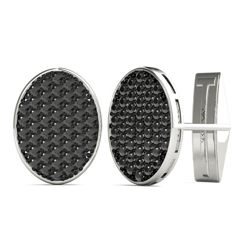 2.00 Ctw Black Diamond Cufflinks AGS Certified 14K White Gold