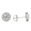 14K White Gold Natural Diamond Halo Earrings Screw Back (1.00 Ctw, AGS Certified GH+/SI2-I1+)