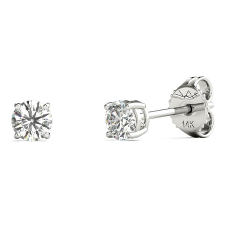 Solitaire Natural Diamond Stud Earrings (1/3 Ct tw, AGS Certified GH+/I2-I3) 14K Hypoallergenic White Gold