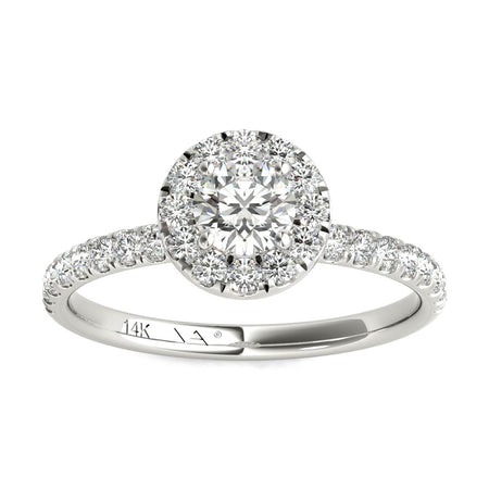 14K White Gold Natural Diamond Halo Engagement Ring (3/4 Ctw, AGS Certified GH+/SI2-I1+)